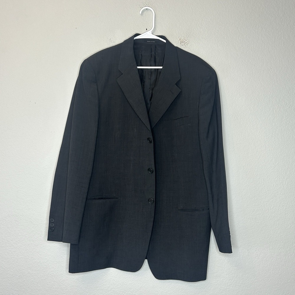 Emporio Armani 3-Button Blazer Jacket Charcoal Gray Men's IT 56 Solid Wool